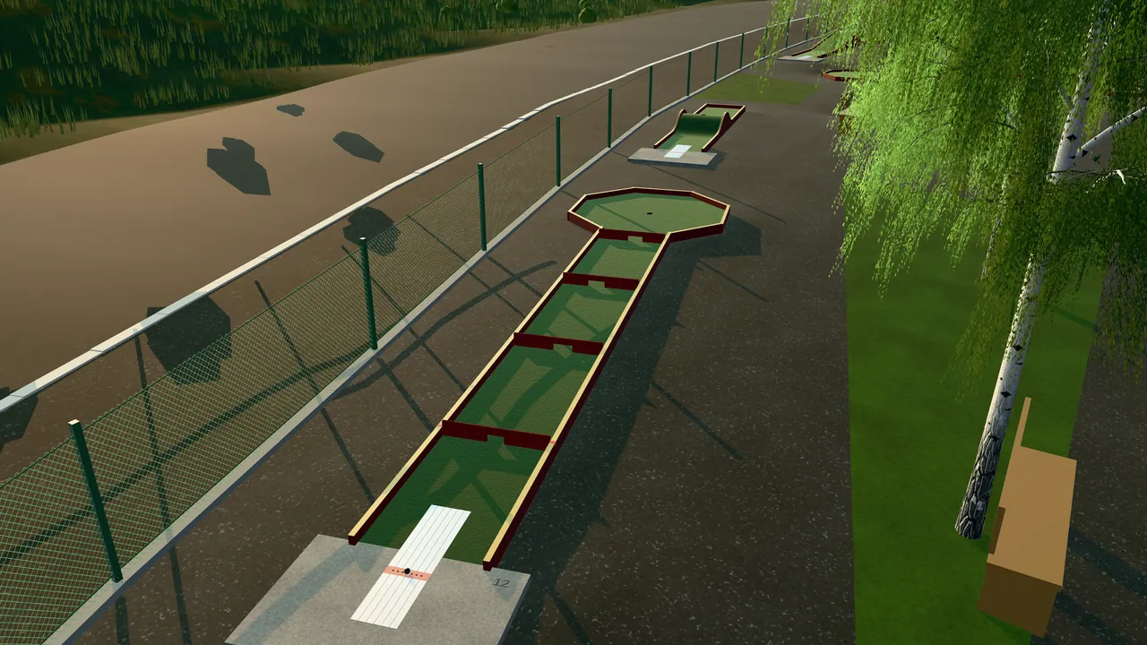 Bergsjöns BGK, bana 12 — Synvilla — 4 hinder i 3D, snett ovanifrån