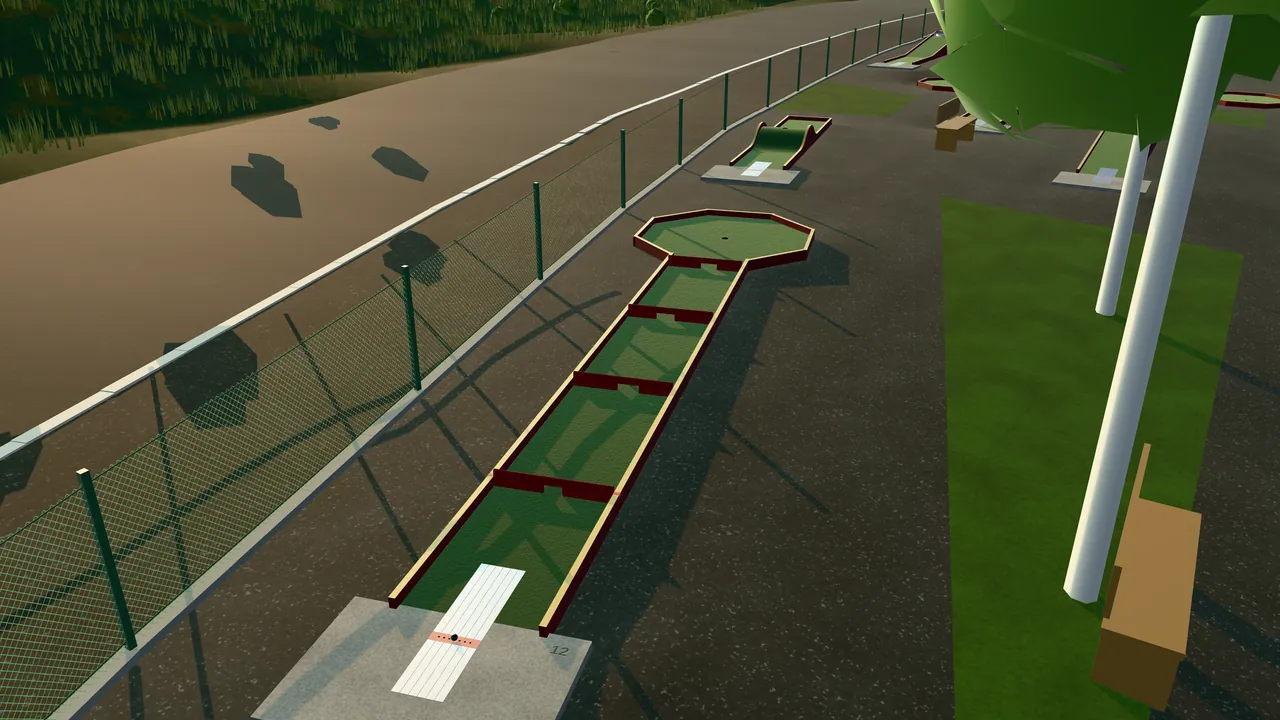 Bergsjöns BGK, bana 12 — Synvilla — 4 hinder i 3D, snett ovanifrån