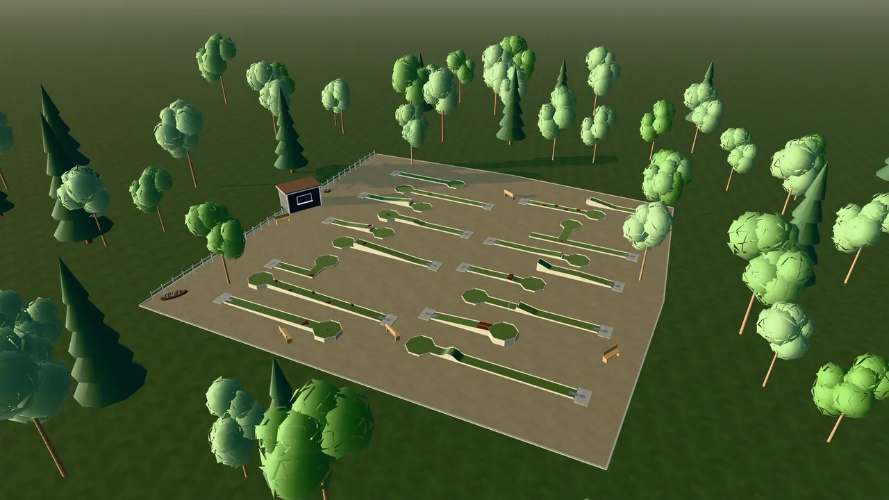 Kiruna Bangolfpark i spelets 3D-scen, sedd från ovan