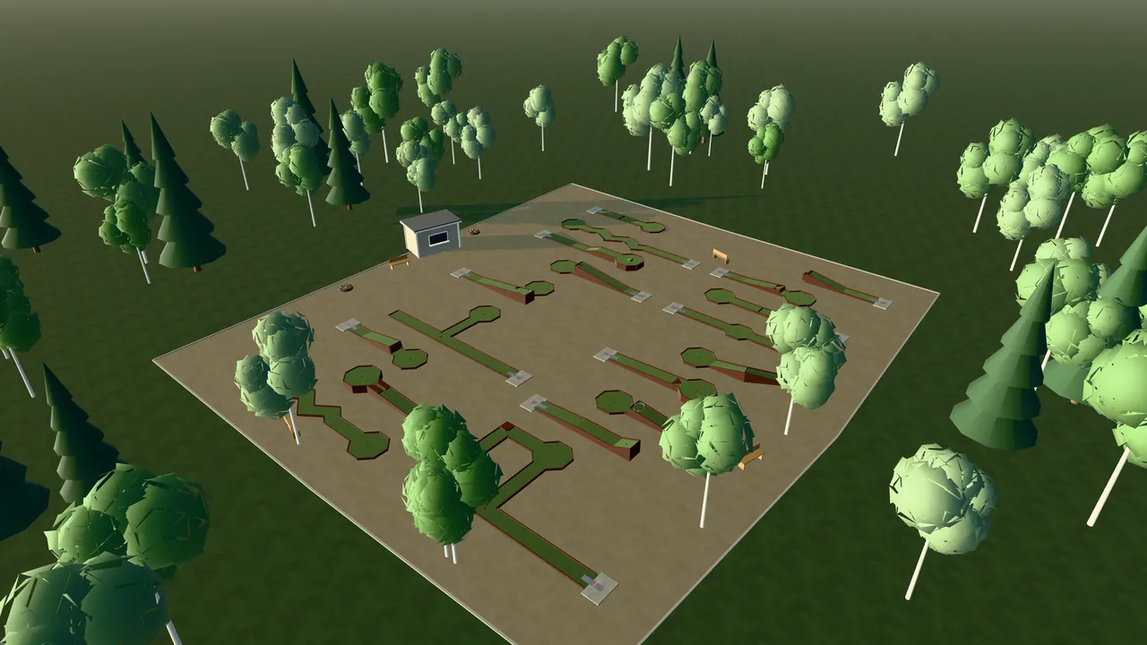 Uppsala Bangolfpark i spelets 3D-scen, sedd från ovan